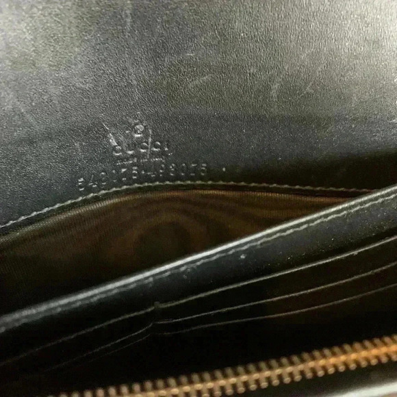 Gucci mini leather chain bag with double G stripe in black and gold. - Picture 12 of 14